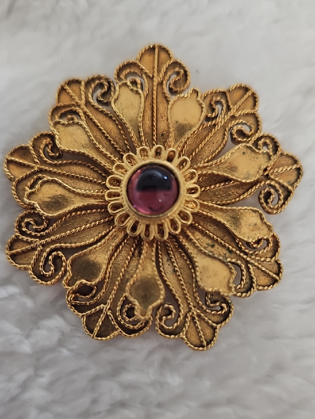Vintage Mma Gold Tone Brooch With Purple Stone